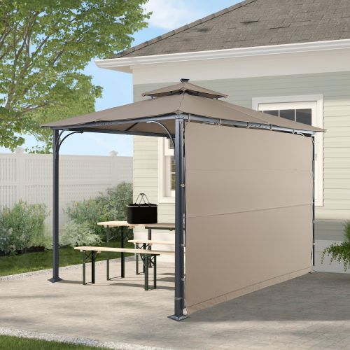 Patio 9.8ft.L x 9.8ft.W Gazebo with Extended Side Shed/Awning and LED Light for Backyard,Poolside, Deck, Brown Patio 9.8ft.L x 9.8ft.W Gazebo with Extended Side Shed/Awning and LED Light for Backyard,Poolside, Deck, Brown