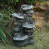 19x15x31.5" Stone Water Fountain, 4-Tier Polyresin Cascading Rock Bowl Freestanding Fountain with LED Light