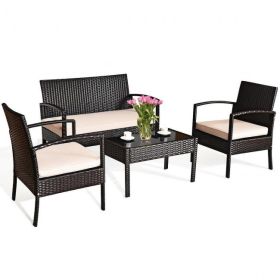 4 Pieces Patio Furniture Sets Rattan Chair Wicker Set Outdoor