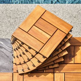 6 puzzle slats per tile brown Acacia Interlocking Wooden Deck tile (Set of 10 Tiles)