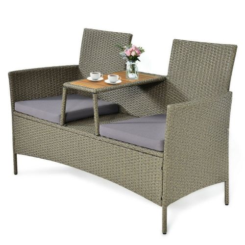 2-Person Patio Rattan Conversation Furniture Set with Coffee Table 2-Person Patio Rattan Conversation Furniture Set with Coffee Table