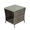 Wicker Side Table, Square End Table Bistro Coffee Table with Glass Top Storage Shelf for Porch Garden Backyard Grey