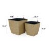 2-Pack Self-watering Planter - Hand Woven Wicker - Thin Square - Natural