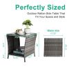 Wicker Side Table, Square End Table Bistro Coffee Table with Glass Top Storage Shelf for Porch Garden Backyard Grey