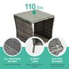 Wicker Side Table, Square End Table Bistro Coffee Table with Glass Top Storage Shelf for Porch Garden Backyard Grey