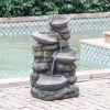 19x15x31.5" Stone Water Fountain, 4-Tier Polyresin Cascading Rock Bowl Freestanding Fountain with LED Light