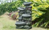 19x15x31.5" Stone Water Fountain, 4-Tier Polyresin Cascading Rock Bowl Freestanding Fountain with LED Light