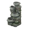 19x15x31.5" Stone Water Fountain, 4-Tier Polyresin Cascading Rock Bowl Freestanding Fountain with LED Light