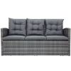 5-piece Outdoor UV-Resistant Patio Sofa Set with Storage Bench All Weather PE Wicker Furniture Coversation Set with Glass Table, Gray