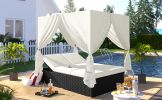 Wicker Sunbed Daybed with Cushions, Adjustable Seats