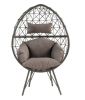 Aeven Patio Lounge Chair, Light Gray Fabric & Black Wicker 45111