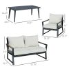 4 Piece Patio Furniture Set, Aluminum Conversation Set, Outdoor Garden Sofa Set with Armchairs, Loveseat, Center Coffee Table and Cushions, Cream Whit