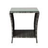 Wicker Side Table, Square End Table Bistro Coffee Table with Glass Top Storage Shelf for Porch Garden Backyard Grey