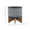 CERAMIC 8" AZTEC PLANTER ON WOODEN STAND, GRAY