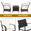 3 Pieces Patio Rattan Conversation Set with Glass Top Coffee Table and Cushions