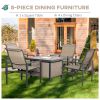 5 Piece Garden Patio Dining Set, Steel, Outdoor Conversation Set, Square Dinner Table with Built-in Ice Bucket Insert, 4 Rocking Chairs for Garden, La