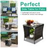 Wicker Side Table, Square End Table Bistro Coffee Table with Glass Top Storage Shelf for Porch Garden Backyard Grey