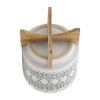 CERAMIC 10" AZTEC PLANTER ON WOODEN STAND, GRAY