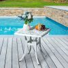 Outdoorr Cast Aluminum Square Table, End Table Side Table for Paio Backyard Pool, Cast Aluminum Cocktail Table, Outdoor Bar Table, White