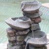 19x15x31.5" Stone Water Fountain, 4-Tier Polyresin Cascading Rock Bowl Freestanding Fountain with LED Light