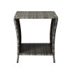 Wicker Side Table, Square End Table Bistro Coffee Table with Glass Top Storage Shelf for Porch Garden Backyard Grey