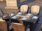 Elegant PE Wicker and Aluminum Patio Dining Sets with Fire Pit Table and Standard Dining Chair
