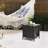 Wicker Side Table, Square End Table Bistro Coffee Table with Glass Top Storage Shelf for Porch Garden Backyard Grey