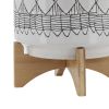 CERAMIC 10" AZTEC PLANTER ON WOODEN STAND, GRAY