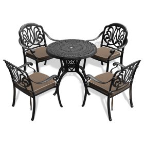 5-Piece Set Of Cast Aluminum Patio Furniture With Black Frame and Seat Cushions In Random Colors (Color: as Pic)