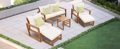 Wood 6-Piece Conversation Set, Sectional Garden Seating Groups Chat Set with Ottomans and Cushions for Backyard, Poolside, Balcon