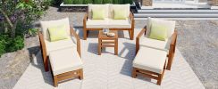 Wood 6-Piece Conversation Set, Sectional Garden Seating Groups Chat Set with Ottomans and Cushions for Backyard, Poolside, Balcon