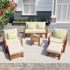 Wood 6-Piece Conversation Set, Sectional Garden Seating Groups Chat Set with Ottomans and Cushions for Backyard, Poolside, Balcon