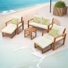 Wood 6-Piece Conversation Set, Sectional Garden Seating Groups Chat Set with Ottomans and Cushions for Backyard, Poolside, Balcon