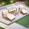 Wood 6-Piece Conversation Set, Sectional Garden Seating Groups Chat Set with Ottomans and Cushions for Backyard, Poolside, Balcon