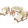 Wood 6-Piece Conversation Set, Sectional Garden Seating Groups Chat Set with Ottomans and Cushions for Backyard, Poolside, Balcon