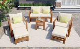 Wood 6-Piece Conversation Set, Sectional Garden Seating Groups Chat Set with Ottomans and Cushions for Backyard, Poolside, Balcon