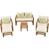 Wood 6-Piece Conversation Set, Sectional Garden Seating Groups Chat Set with Ottomans and Cushions for Backyard, Poolside, Balcon