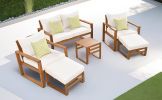 Wood 6-Piece Conversation Set, Sectional Garden Seating Groups Chat Set with Ottomans and Cushions for Backyard, Poolside, Balcon
