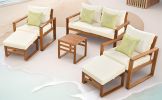 Wood 6-Piece Conversation Set, Sectional Garden Seating Groups Chat Set with Ottomans and Cushions for Backyard, Poolside, Balcon